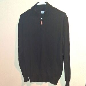 Giasone 100% Extra Fine Merino Wool Made In Italy 1/4 Zip Blk Sweater M